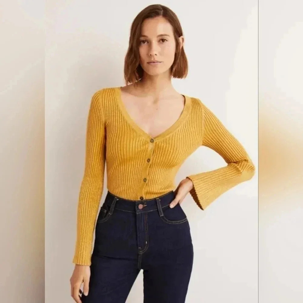 Boden Gold Ribbed Metallic Cardigan - Picture 5 of 9